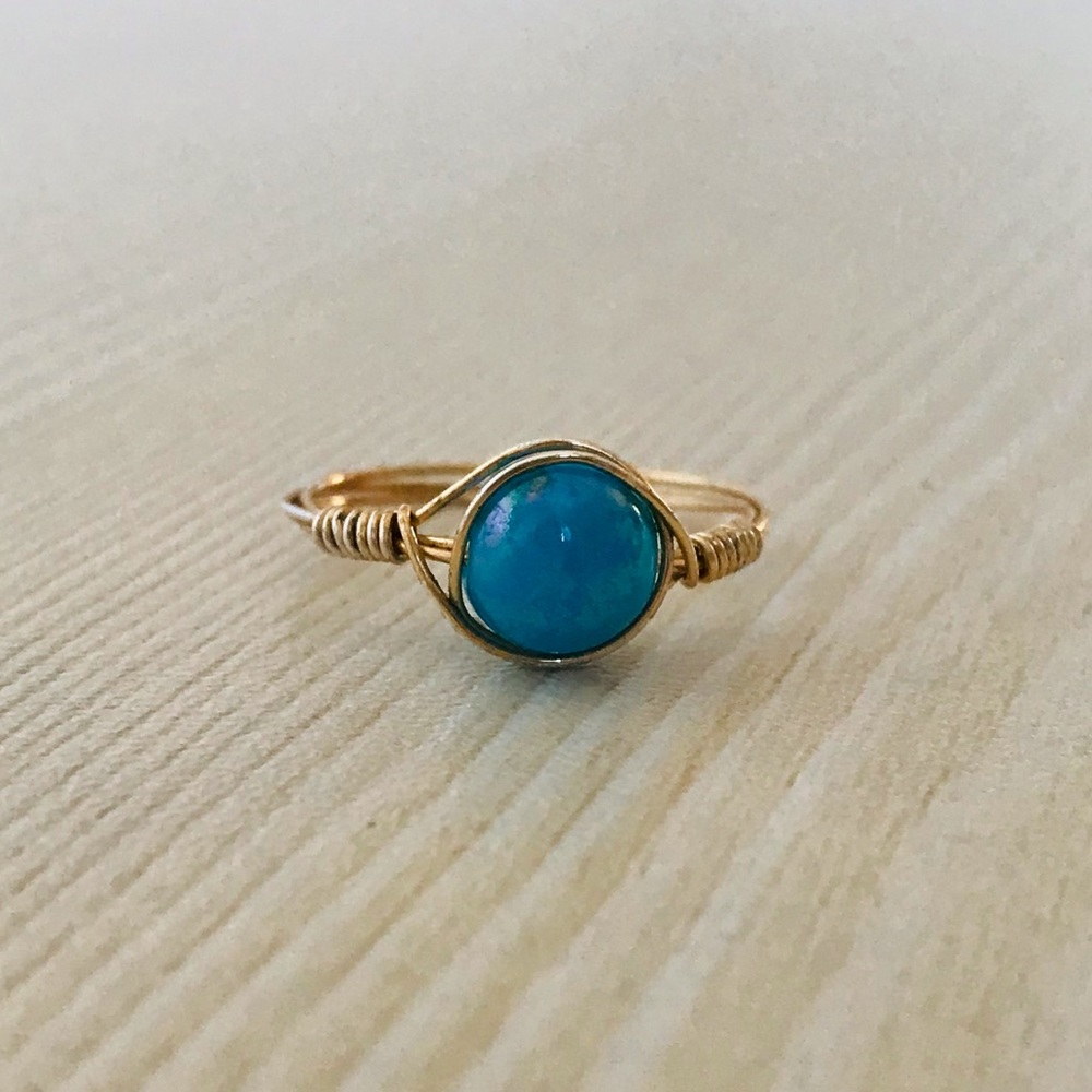 Gold And blue gemstone handmade wire ring
